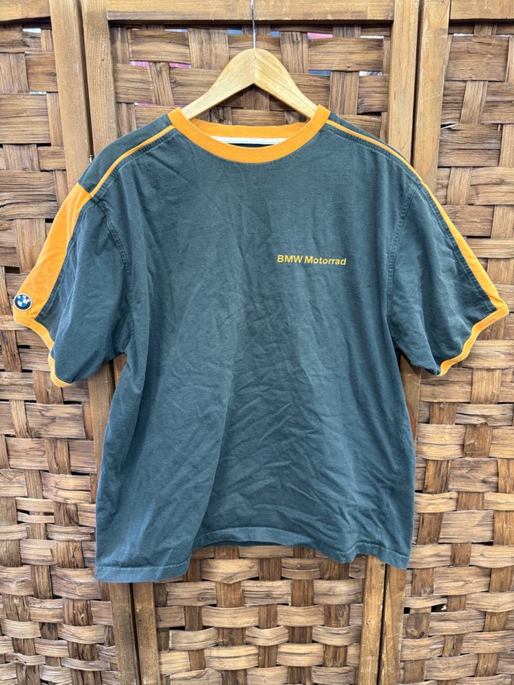 Vintage Y2K BMW Motorrad Short-Sleeve Tee in Dark Green with Orange Trim